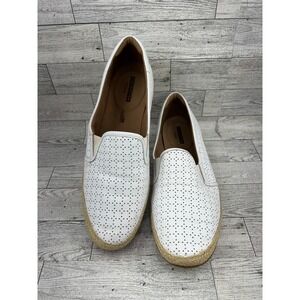 Clarks Women Perforated‎ White Leather Espadrille Slip On Flats Shoes Size 10M